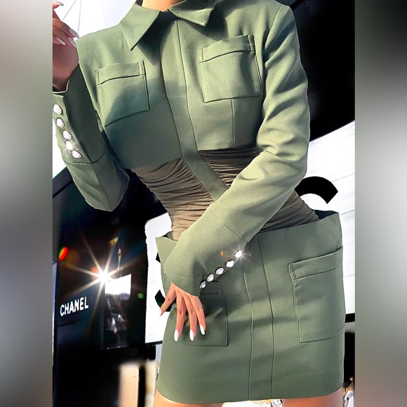 Army Cape Designer Mini Dress. - Picture 10 of 17